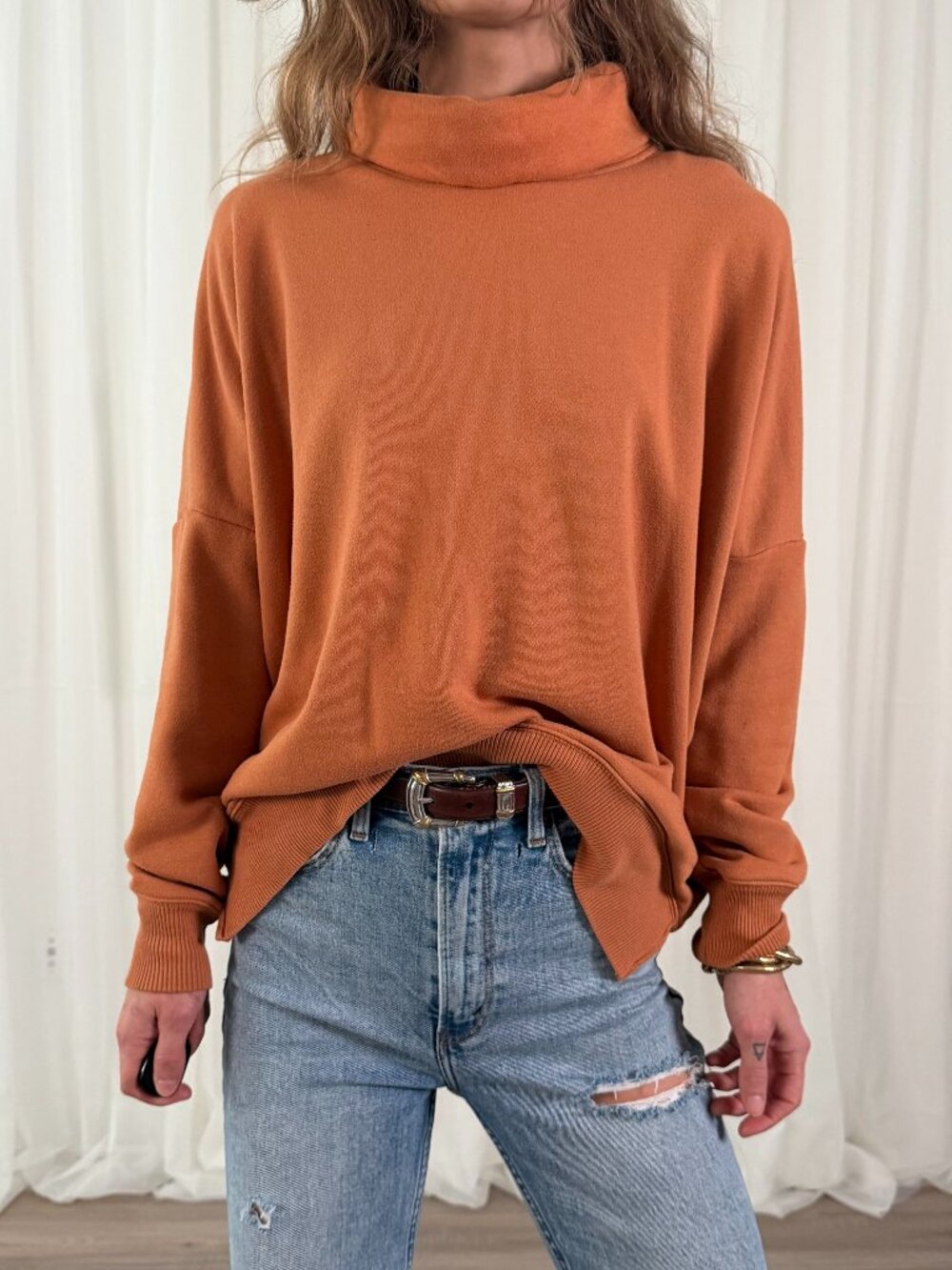 Aerie Orange Slouchy Cowl Neck Sweatshirt Size Small